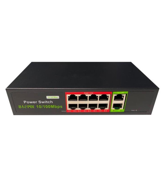 URANIUM 8 PORT 10/100 + 2 PORT 10/100 RJ45 UPLINK POE SWITCH REALTEK CHIPSET 96W POE-8002