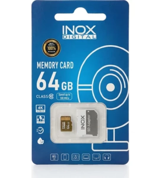 İnox Dijital Inox 64 GB Micro Sd Hafıza Kartı Class 10 Güvenlik ve Araç Içi Kamera Uyumlu Yüksek Hızlı Bellek