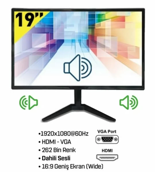 19İ NÇ SESLİ CCTV MONİTÖR -INOX-X719S-KAMERA MONİTÖR LED İPS