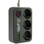 DİJİTAL EKRANLI 3 USB'Lİ 3'LÜ AKIM KORUMALI PRİZ 1.8 METRE KABLOLU AKIM KORUMALI PRİZ SİYAH 18530 POWERMASTER PM-18530